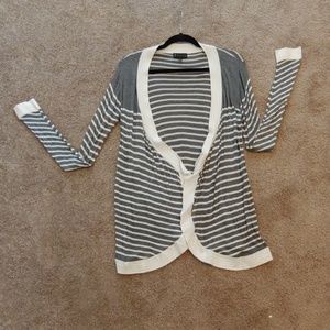 Grey and white stripe cardigan by Bobeau